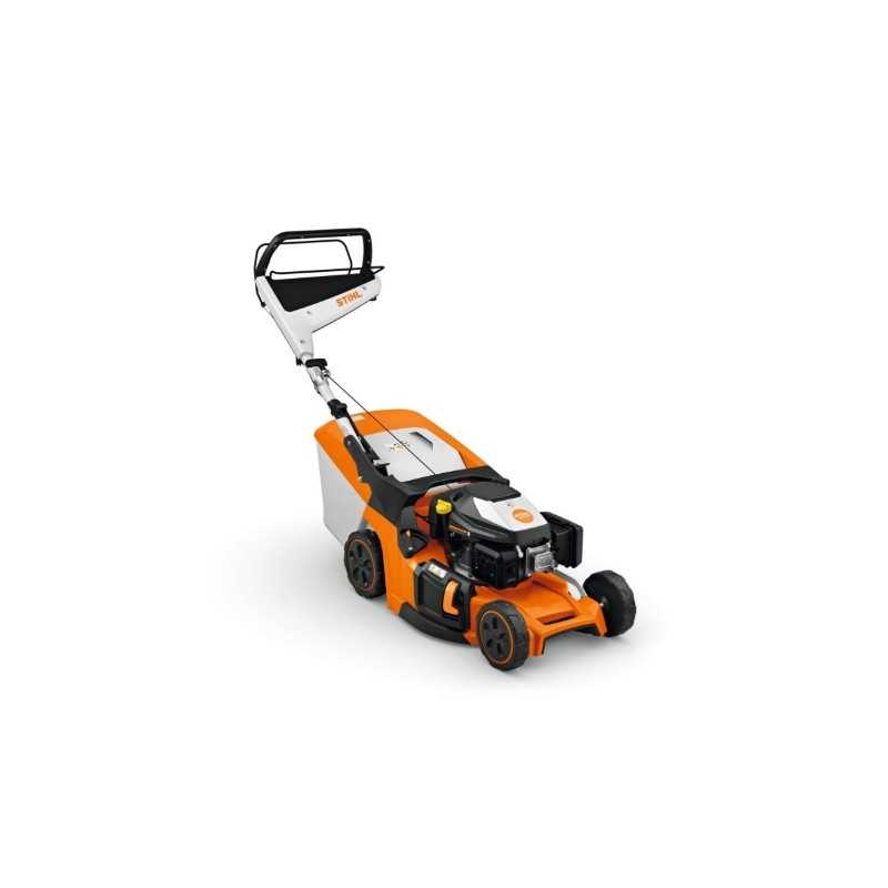 Tondeuse à gazon thermique STIHL RM 448 T, 166 cm³, largeur de coupe 46 cm, bac de ramassage 52 L