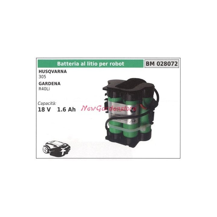 Lithium battery for robot husqvarna 305 gardena R40Li 18 v 1.6ah 028072 | Newgardenmac.com