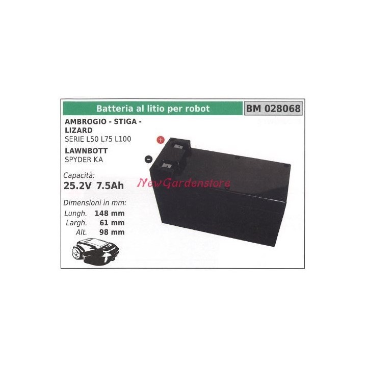 Batteria al litio per robot pr stiga lizard serie l50 75 100 lawnbott 028068 | Newgardenmac.com