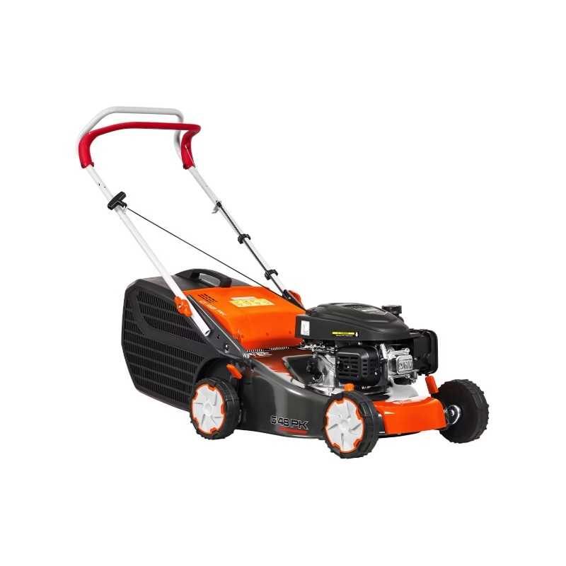 Cortacésped de gasolina OLEOMAC G48PK COMFORT de 123 cc, ancho de corte de 46 cm, recogedor de césped de 60 L.