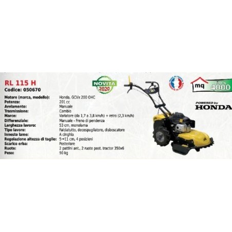 Débroussailleuse ROQUES ET LECOEUR RL 115 H 53 cm avec moteur HONDA GCVx 200 OHC 201 cc | Newgardenmac.com