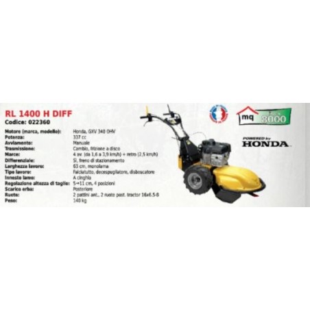 Disboscatore ROQUESETLECOEUR RL1400H DIFF 63cm motore HONDA GXV 340 OHV 337 cc | Newgardenmac.com