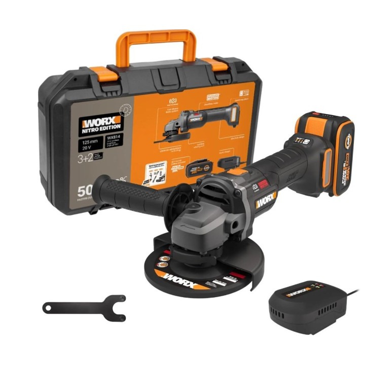 Smerigliatrice WORX WX814 20V con batteria 4.0Ah e caricabatteria rapido inclusi | Newgardenmac.com