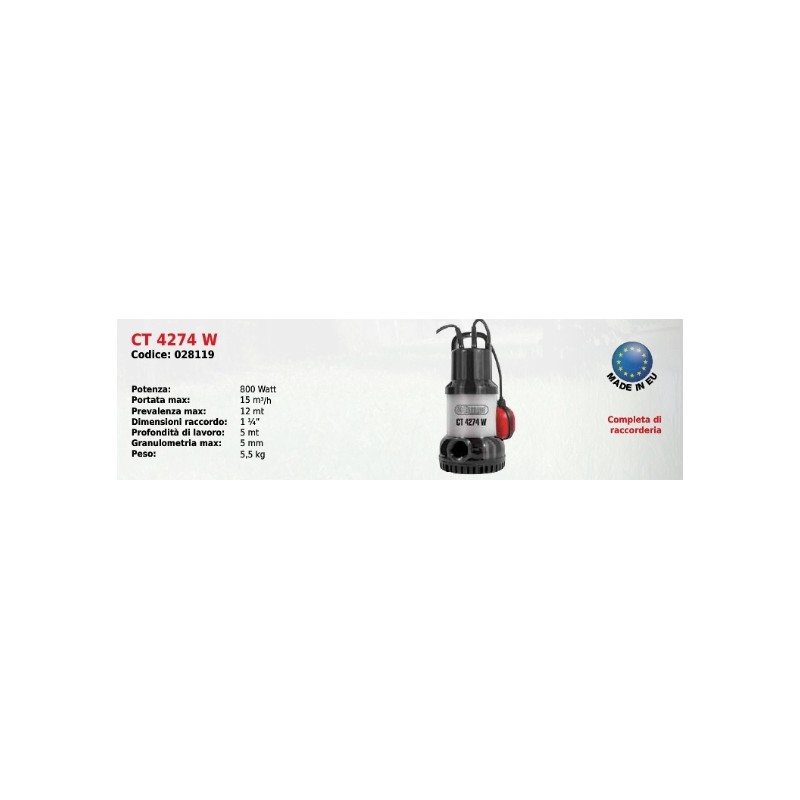 Electric submersible light water pump CT 4274 ELPUMPS 800 Watt