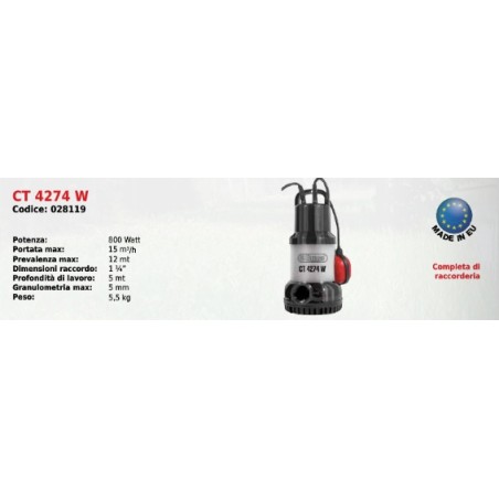 Electric submersible light water pump CT 4274 ELPUMPS 800 Watt | Newgardenmac.com