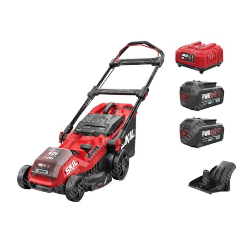 Cortacésped inalámbrico SKIL 0135BA de 20 V, incluye 2 baterías y cargador.
