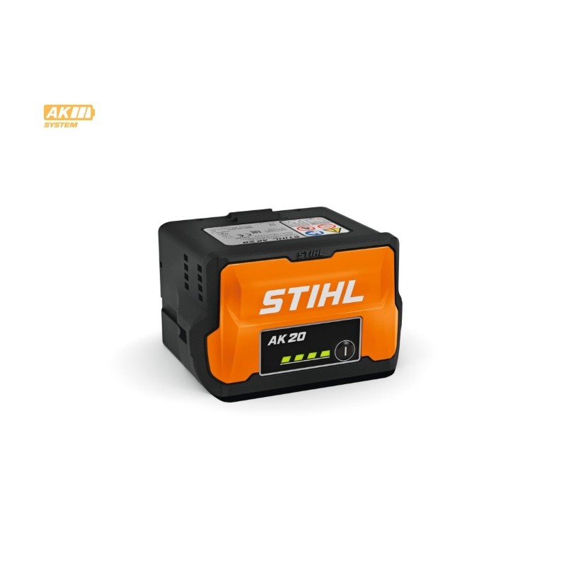 Batería de iones de litio STIHL AK20 de 36 V y 2 Ah con indicador LED para motosierra y desbrozadora.