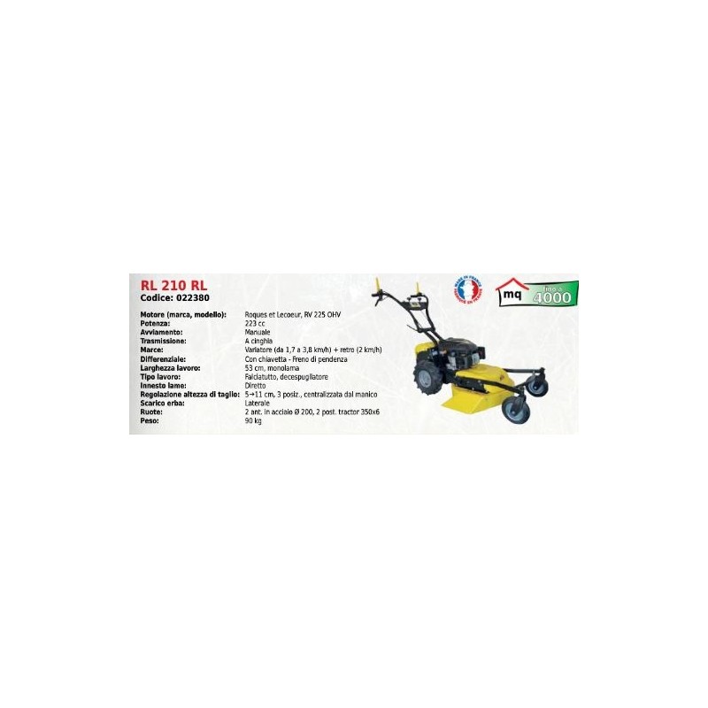 Falciatutto RL 210 RL 53 cm SERIE ROQUES ET LECOEUR con motore RV 225 OHV 223 cc