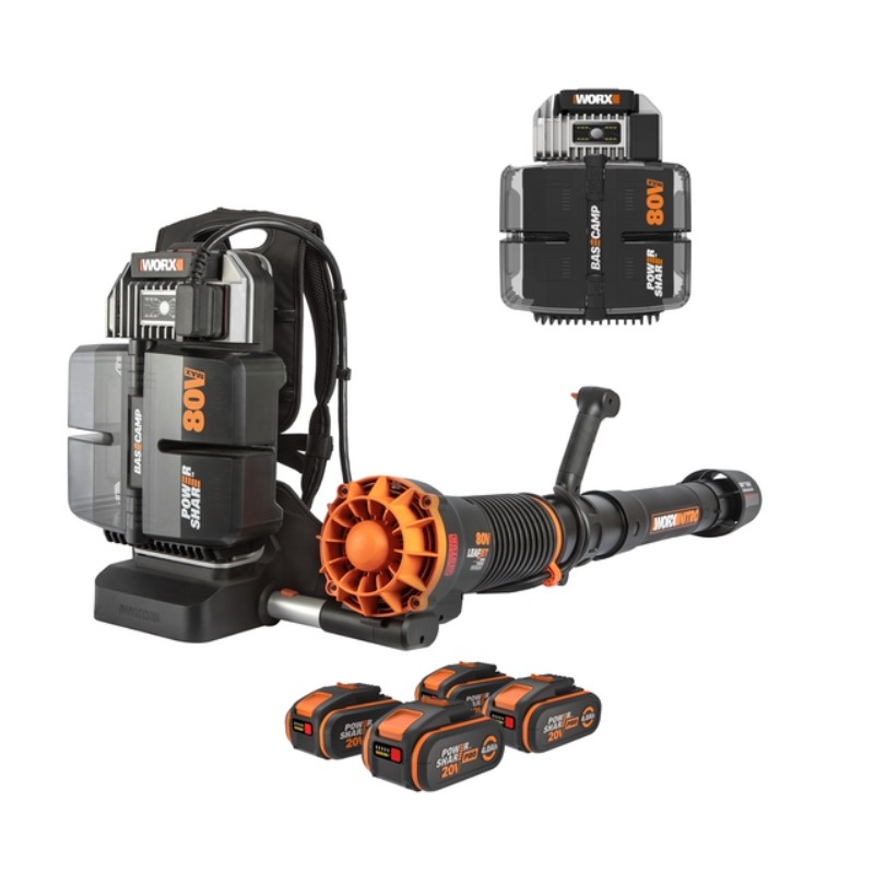 Soffiatore a zaino a batteria WORX WG572E con 4 batterie 4.0 Ah e caricabatterie