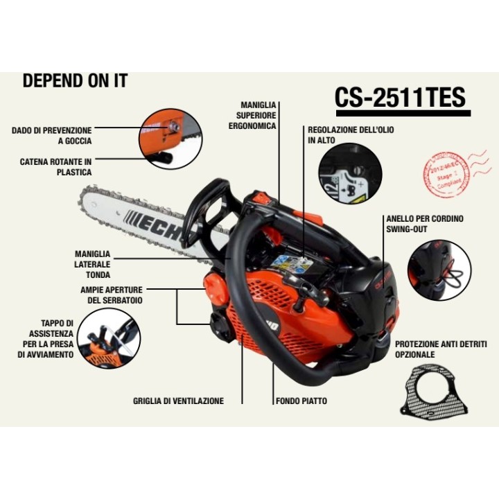 ECHO CS-2511TES 25cc petrol chainsaw, 25.4cm bar length | Newgardenmac.com