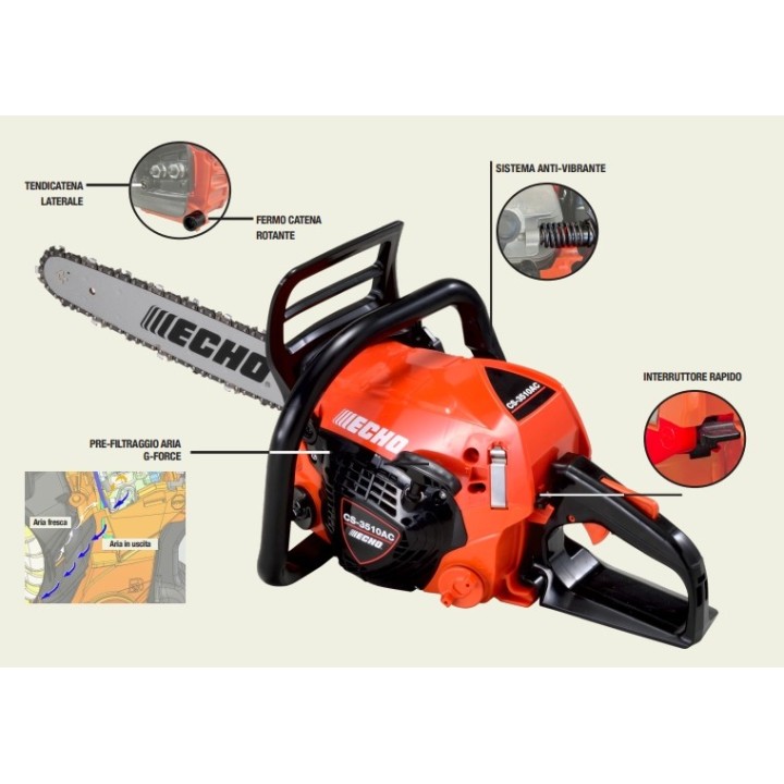 Motosega a scoppio ECHO CS-3510ES 34,4cc ES-Start lunghezza barra 35,5 cm | Newgardenmac.com