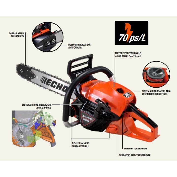 Motosega professionale a scoppio ECHO CS-4310SX 42,9cc lunghezza barra 40,6 cm | Newgardenmac.com