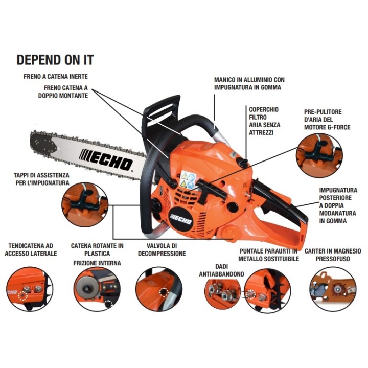 Motosega professionale a scoppio ECHO CS-501SX 50,2cc lunghezza barra 45,7 cm | Newgardenmac.com