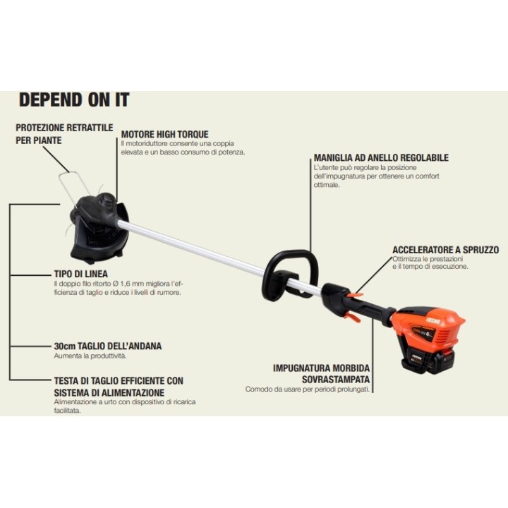 Desbrozadora ECHO DSRM-310 de 40 V de alto par, alimentada por batería, diámetro de corte de 30 cm. | Newgardenmac.com
