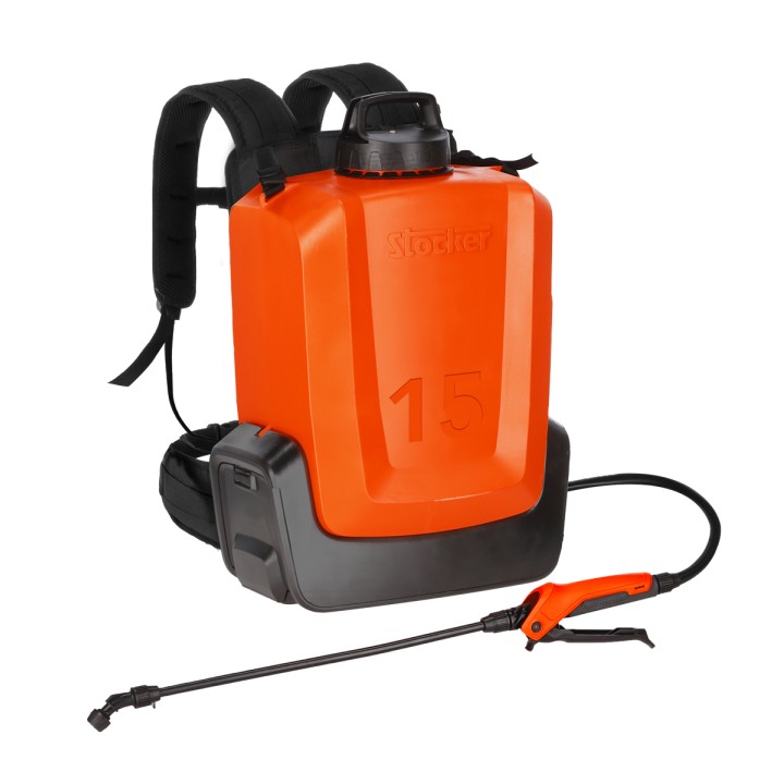 Pompe à dos STOCKER 21 V, alimentée par batterie, réservoir de 15 L, pression de 5,5 à 5 bars | Newgardenmac.com