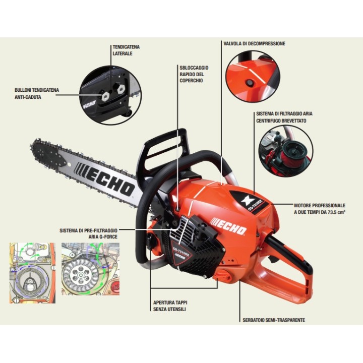 Motosega a scoppio professionale ECHO CS-7310SX-20 73,5 cc 4,1 kW barra 50,8 cm | Newgardenmac.com