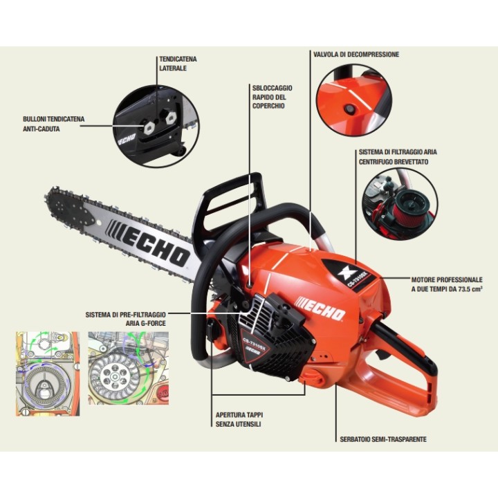 Motosega a scoppio professionale ECHO CS-7310SX-24 73,5 cc 4,1 kW barra 60 cm | Newgardenmac.com